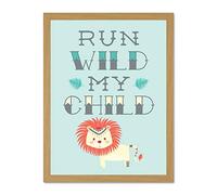 Kids Run Wild My Child Pastel Lion Large Framed Art Print Poster Wall Decor 18x24 inch