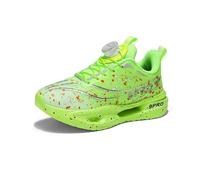 Kids Running Shoes Boys Girls Sneakers Quick Dial Closure Trainers Breathable Mesh Athletic Tennis Shoes Splatter Pattern Lightweight Cushion Sport Trainers for School Playground Green