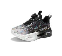 Kids Running Shoes Boys Girls Sneakers Quick Dial Closure Trainers Breathable Mesh Athletic Tennis Shoes Splatter Pattern Lightweight Cushion Sport Trainers for School Playground Black