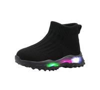 Kids Running Trainers High Top Sock Shoes Light Up Knitted Breathable Stretchy Trainers Lightweight Elastic Slip On Non-Slip Rubber Sole Walking Running School Shoes for Unisex Kids Ages 0-7 Years