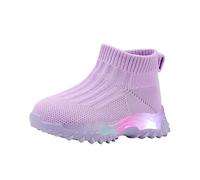 Kids Running Trainers High Top Sock Shoes Light Up Knitted Breathable Stretchy Trainers Lightweight Elastic Slip On Non-Slip Rubber Sole Walking Running School Shoes for Unisex Kids Ages 0-7 Years