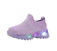 Kids Running Trainers Led Luminous Flashing Socks Shoes Sports Solid Color Mesh Sneakers Lightweight Children Baby Outdoor Trekking Slip On Casual Shoes for Ages 0-7 Years Purple