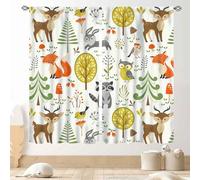Kids Safari Animals Curtains, Baby Boy Girl Rustic Woodland Dear Fox Bear Wild Jungle Animals Printed Cartoon Watercolor Forest Window Drapery Treatments for Bedroom Living Room Nursery, 84"x63" Inch