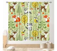 Kids Safari Animals Curtains, Baby Boy Girl Rustic Woodland Dear Fox Bear Wild Jungle Printed Cartoon Green Forest Window Drapery Treatments for Bedroom Living Room Nursery 2 Panels Sets, 42"x63" Inch