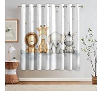 Kids Safari Blackout Curtains for Bedroom, Lion Giraffe Elephant Cartoon Pattern Thermal Eyelet Drapes for Living Room, 90 x 108 Inch 2 Panels, Home Decoration - J334