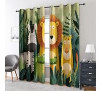 Kids Safari Curtains for Living Room, Bedroom, Animal Lion Zebra Animal Blackout Curtains 52 x 63, Patterned Drapes 63 inch Drop, Thermal Insulated Eyelet Window Treatments, 2 Panels ft145