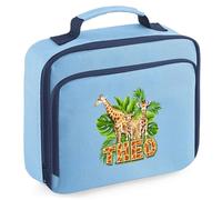 Kids Safari Giraffes Custom Lunch Bag with Giraffe Print Text for Boys Girls Toddlers Infants Back to School Nursery Gift, 24cm x 20cm x 8cm, Sky Blue