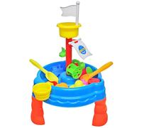 Kids Sand and Water Play Table - Blue 16 Piece Pirate Boat Themed Sensory Activity Set with Crows Nest, Spinners, Moulds & Accessories - Indoor & Outdoor Toy for Children Aged 3+ - 56cm x 38cm x 38cm