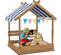 Kids Sand Pit with Canopy Blackboard ChildrensToys Sink Seats Flags