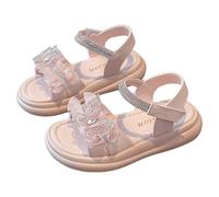 Kids Sandals Girls Open Toe Sandals with Rhinestone Lace Bow Decor Soft Non Slip Sole Adjustable Strap Princess Style Casual Beach Shoes for Girls 3 to 12 Years Pink