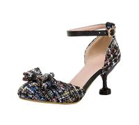 Kids Sandals Girls Size 3 Girl's Classic Mixed Color Bow Decorated With Thin Heeled High Heels Party Wedding Dance Princess Shoes Toddler Little Kid Big (Black, 2 Big Kids)
