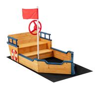 Kids Sandbox Wooden Pirate Ship Play Boat W/ Decoration & Storage