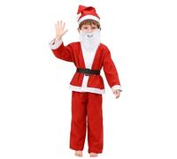 Kids Santa Outfit Boys Five Piece Beard Belt Set UK Fancy Party Costume | Non Woven, Beard and Belt, Holiday Party, Cosplay Fun, Ages 4 To 9, Cosy Feel, Easy Wear, Lightweight, Stage Shows