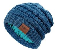 Kids Satin Lined Winter Hat Toddler Cable Knitted Beanie Silk Lined Thick Chunky Cap Soft Slouchy Warm Hat for Children… Blue