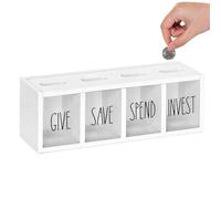 Kids Saving Box - Clear Wooden 4 Section Money Divider Organizer Coin Storage System Budget Learning Container Forma Kit