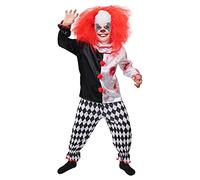Kids Scary Clown Costume Halloween Fancy Dress - 5-7 Years - Childrens Clown Top and Harlequin Trousers (Small)