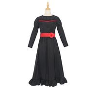 Kids Scary Doll Anna Costume, Girls Horror Doll Black Dress with Waistband, Scary Creepy Movie Costume Halloween Outfits