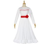 Kids Scary Doll Anna Costume, Girls Horror Doll White Dress with Waistband, Scary Creepy Movie Costume Halloween Outfits