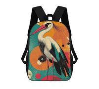 Kids School Backpack 3D Printed Cute Travel Bags Stork with Geometric Background Graceful Crane A Vibrant Pop Art Expression Children Outdoor Casual Daypack Backpacks for Girls Women 17inch