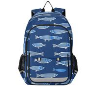 kids school backpack 8-12: lightweight bookbag for elementary in assorted colors - Fish lines draw blue background