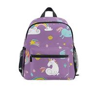 Kids School Backpack with Chest Strap,Cute Unicorn Rainbow and Diamond Purple Students Childrens Book Bag for Boys Girls