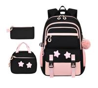 Kids School Backpack with Lunch Bag 3 Piece Star Cute Zipper with Pencil