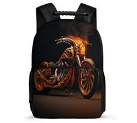 Kids School Rucksack Flaming Motorbike Backpack for Boy And Girl, Children's Toddler Bag Cool Motorcycle Bagpack Bookbag for Elementary School with Front Pocket