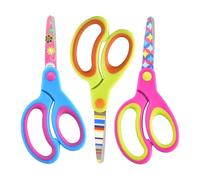 Kids Scissors Set of 3 Pack, Safety Children Scissors, Craft Scissor with Blunt Tip Floral Print Blade and Soft Grip, Great for Home and School, Blue/Purple/Yellow, 5 inch
