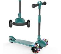 Kids Scooter, 3 Wheel Scooters Folding Kick Scooter for Toddlers with LED Flashing Wheels 4 Height Adjustable Lean to Steer Non-slip Deck Lightweight Children's Scooter for Boys Girls Ages 4-7, Green