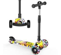 Kids Scooter, 3 Wheel Scooters Folding Kick Scooter for Toddlers with LED Flashing Wheels 4 Height Adjustable Lean to Steer Non-slip Deck Lightweight Children's Scooter for Boys Girls Ages 4-7