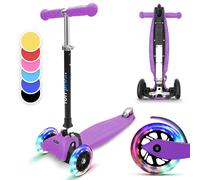 Kids Scooter 3 Wheels Ages 3-6 LED Kids Push Scooter Folding Adjustable Purple