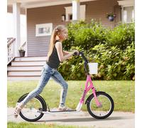 Kids Scooter Adjustable w/ Inflatable Wheel Brake Basket Cupholder Mudguard HOMCOM Pink One Size