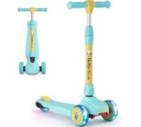 Kids Scooter Age 2,3,4,5,6, 3 Wheel Foldable Kick Scooter with Flashing Light-Up Wheels, 4 Level Height Adjustable Lean to Steer Lightweight Scooter for Toddler Children Boys Girls (Yellow&Green)