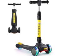 Kids Scooter Age 2,3,4,5,6, 3 Wheel Foldable Kick Scooter with Flashing Light-Up Wheels, 4 Level Height Adjustable Lean to Steer Lightweight Scooter for Toddler Children Boys Girls (Black&Yellow)