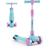 Kids Scooter Age 3,4,5,6, 3 Wheel Foldable Kick Scooter with Flashing Light-Up Wheels, 4 Level Height Adjustable Lean to Steer Lightweight Scooter for Toddler Children Boys Girls (Pink&Blue)