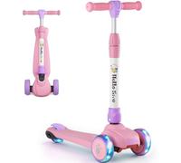 Kids Scooter Age 3,4,5,6, 3 Wheel Foldable Kick Scooter with Flashing Light-Up Wheels, 4 Level Height Adjustable Lean to Steer Lightweight Scooter for Toddler Children Boys Girls (Pink&Purple)