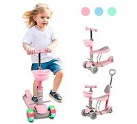 Kids Scooter Age 3-8, 3 Wheel Kick Scooter with Folding Seat&Light Up Wheels, 5 in 1 Height Adjustable Lean to Steer Lightweight Scooter for Toddler Children Boys Girls (Light Pink)