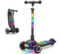 Kids Scooter Ages 3-10, One-click Folding with 4 Height Adjustable Handlebar and Rear Brake,Light Up Wide Deck Scooter for Boys & Girls