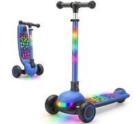 Kids Scooter Ages 3-10, One-click Folding with 4 Height Adjustable Handlebar and Rear Brake,Light Up Wide Deck Scooter for Boys & Girls