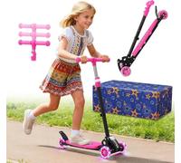 Kids Scooter, Toddler Scooter for Kids 6-10, 3 Wheel Kick Scooter with 58-71 cm Height Adjustable Handlebar, Foldable Kick Scooter Birthday Gift Wrapping for Boy Girl Child, Pink