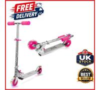 Kids Scooter with Adjustable Handlebar and Light Up Wheels Pink Foldable Design
