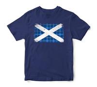 Kids Scotland T Shirt Scottish Tartan Rugby Football Supporters Boy Girls Tee, 5-6 Years, Navy