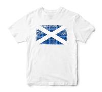 Kids Scotland T Shirt Scottish Tartan Rugby Football Supporters Boy Girls Tee, 7-8 Years, White