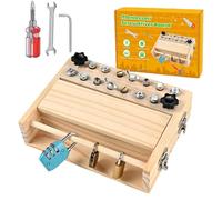 Kids Screwdriver Toy Set - Wooden Sensory Learning Game - Educational Toy with Key and Lock for 3-5 Years Kids Boys Girls Preschool Birthday Travel Airplane Road Trip Home