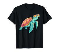 Kids Sea Turtle Wearing Sunglasses Ocean Sunset Beach T-Shirt