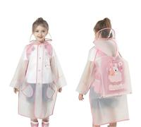 Kids Seasonal Buttoned Rain Poncho - Thick Waterproof Coat for Spring Autumn - Girls Boys Plain Colour Outdoor Wear Light Pink