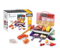 Kids Sensory Kitchen BBQ Grill Playset, Kitchen Toy Set with Pretend Light, Sound & Color-Changing Foods, Indoor Outdoor Interactive BBQ Grill Cooking Toy Kids Birthday Gift