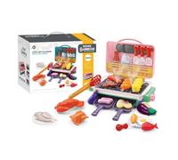 Kids Sensory Kitchen BBQ Set with Smoke Effect,Culinary,Pink | ABS plastic,grills,trays,skewers,color-changing foods,pretend seasonings,water for smoke effect,sound and light