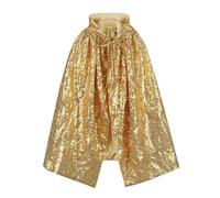 Kids Sequin Black Cloak Sparkly Glitter Hooded Performance Part1 Long Cape Dark School Special 1ccasion Christmas Coat Star Coat (Gold, 7-12 Years)