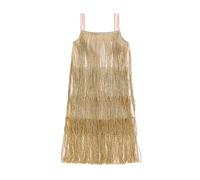 Kids Sequin Fringe Tassel Dress Sparkle Sleeveless Cami Dress Little Girls Latin Dance Dress 1-9T (Gold, 3-5 Years)